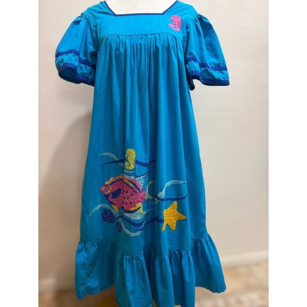 Vintage Go Softly Patio Sea Life Dress Size 8 Coastal Grandma Mermaidcore